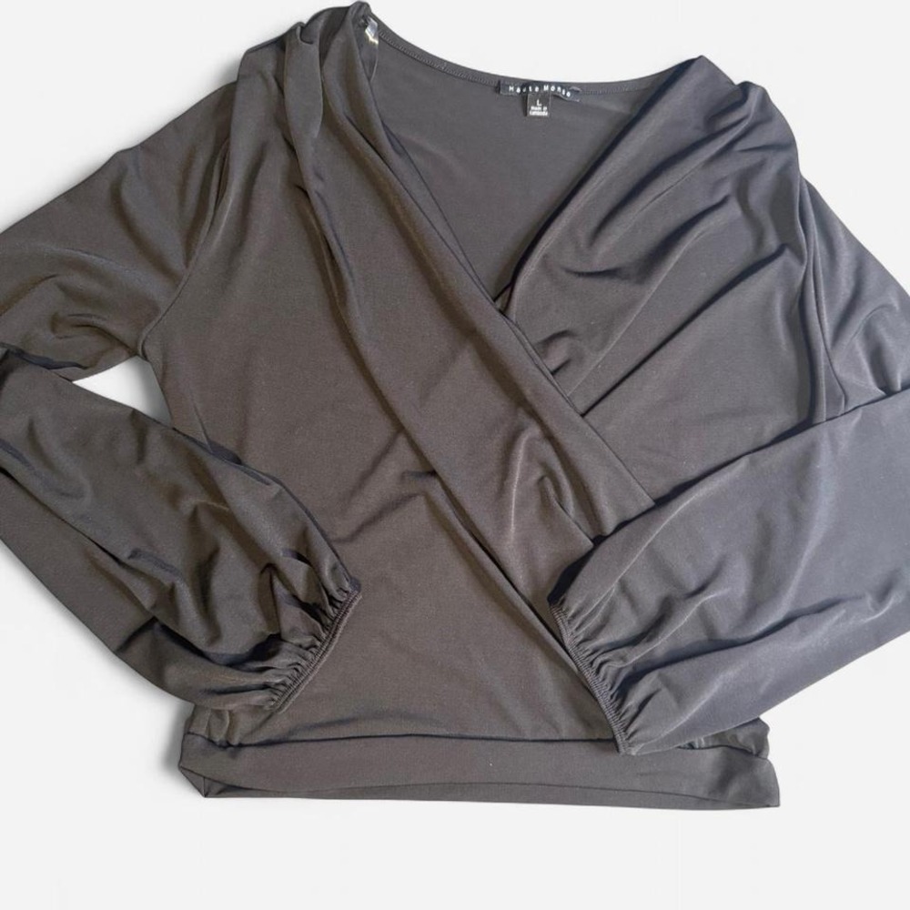 Large Black Long Sleeve V Neck Blouse